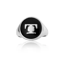 Halo Signet Ring - Silver / Black