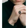 Halo Signet Ring - Silver / Black